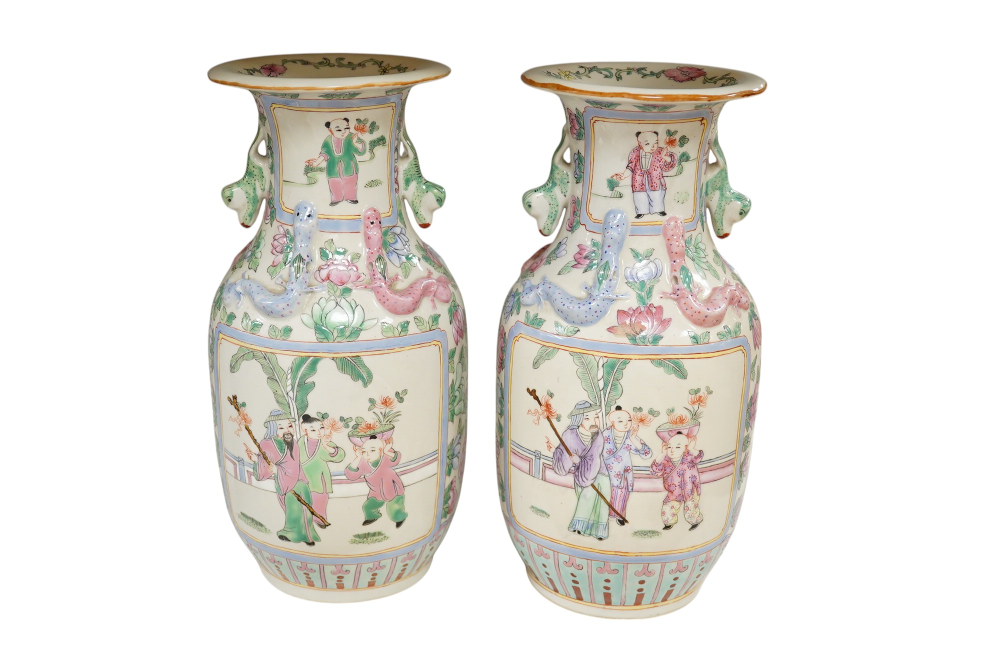 A pair of Chinese famille rose vases, 30cm high